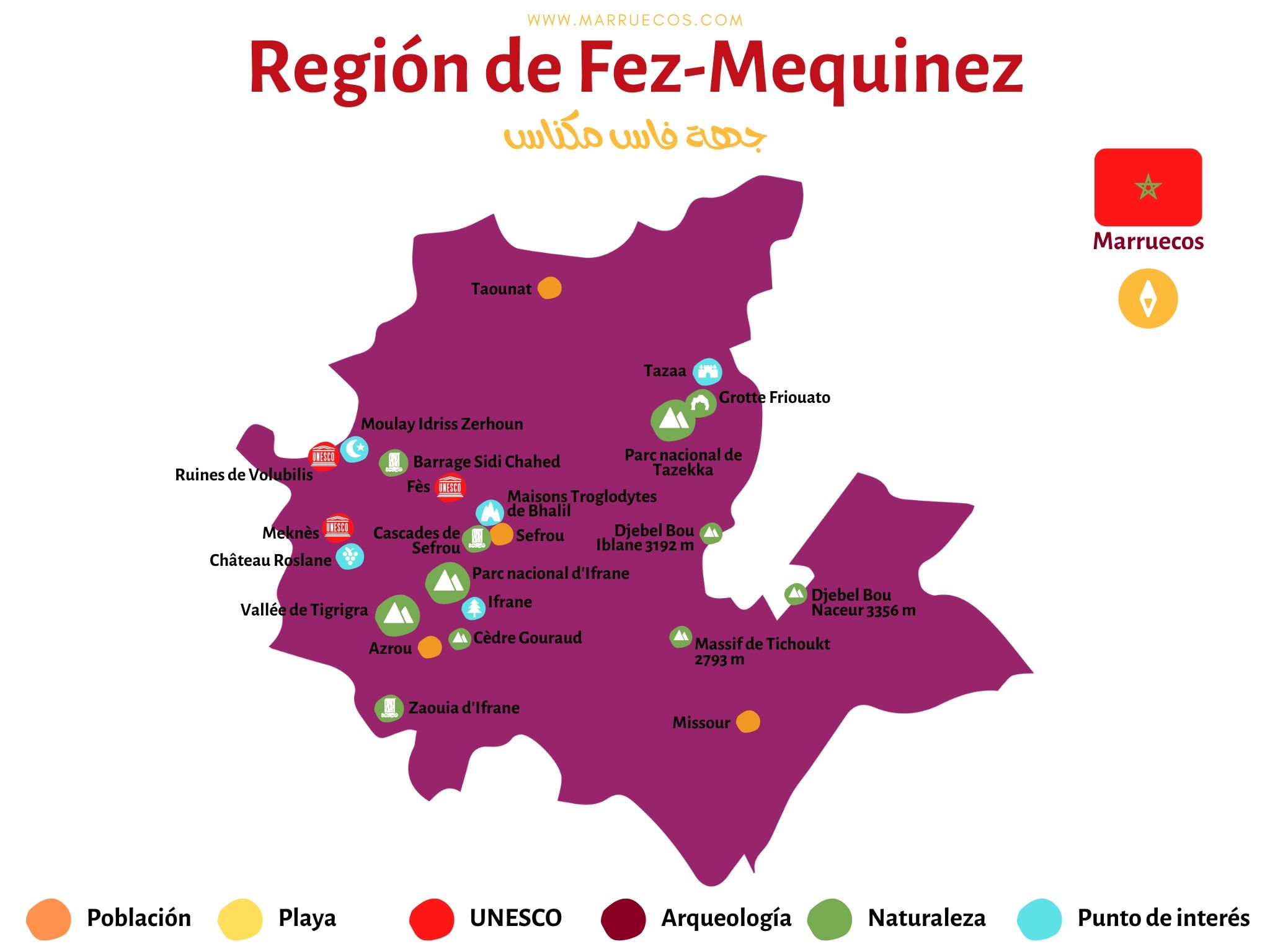 Mapa Region Fez-Mequinez Marruecos